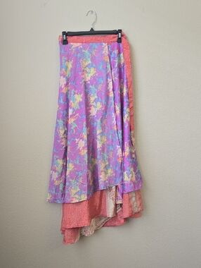 Silk Reverseable Wrap Around Floral Pastel  - Pink & Purple Skirt